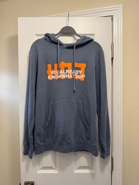 KnJ Blue Pullover Hoodie with Orange Graphic